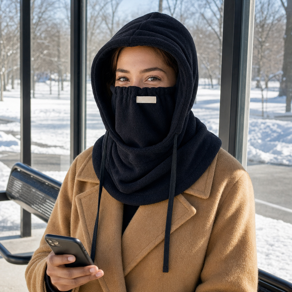 3-in-1 Fleece Winter Hood, Black, Adult One Size