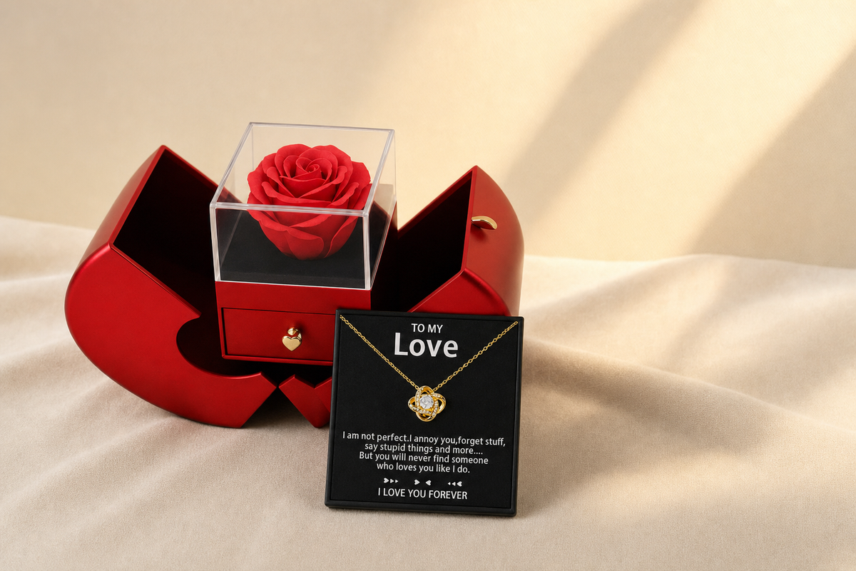 Rose Apple Gift Box with Love-Knot Necklace