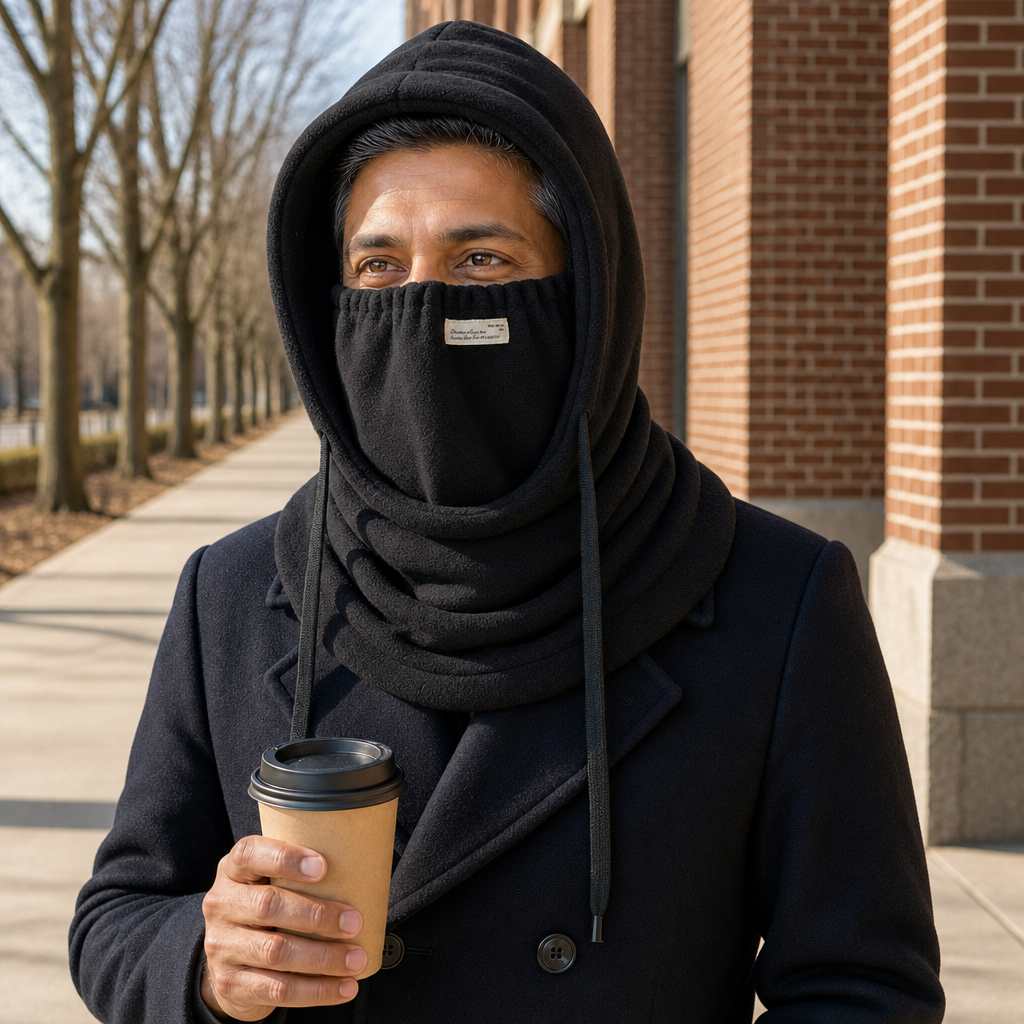 3-in-1 Fleece Winter Hood, Black, Adult One Size