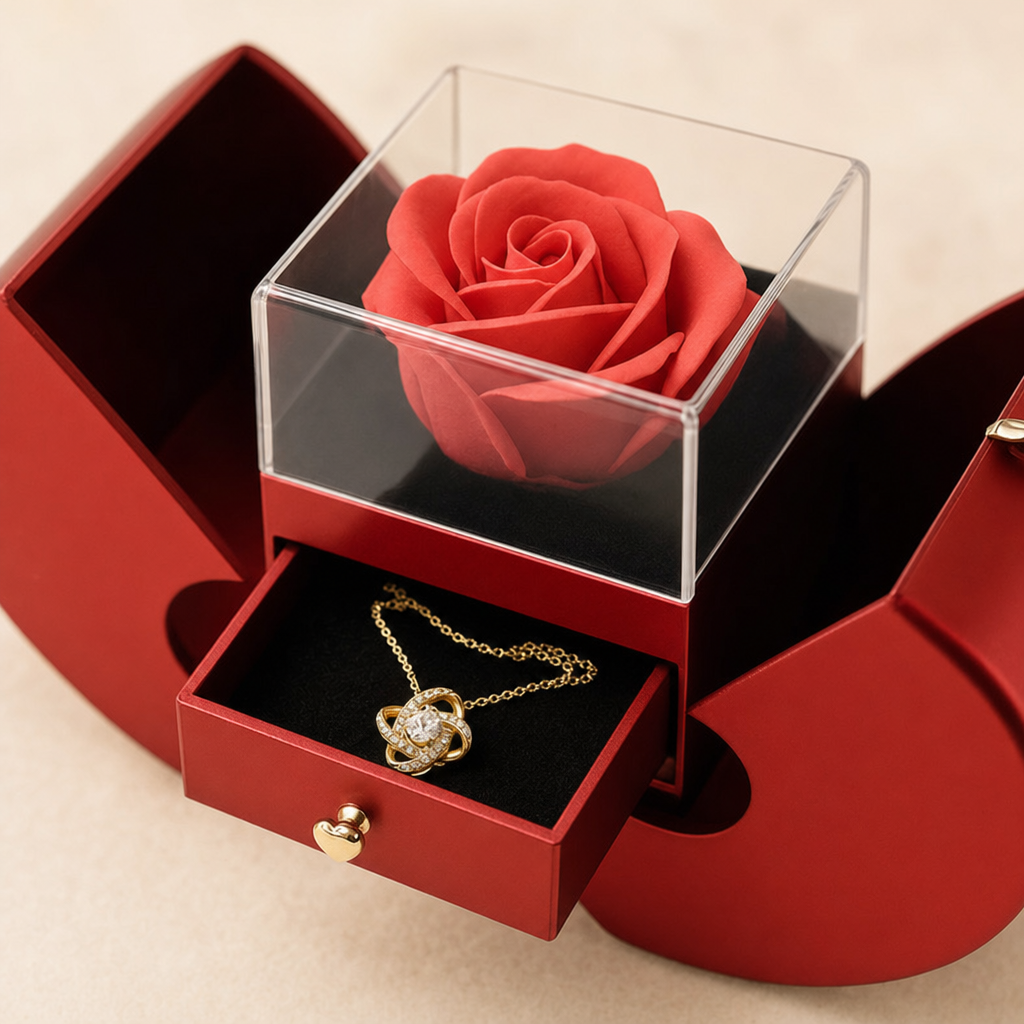 Rose Apple Gift Box with Love-Knot Necklace