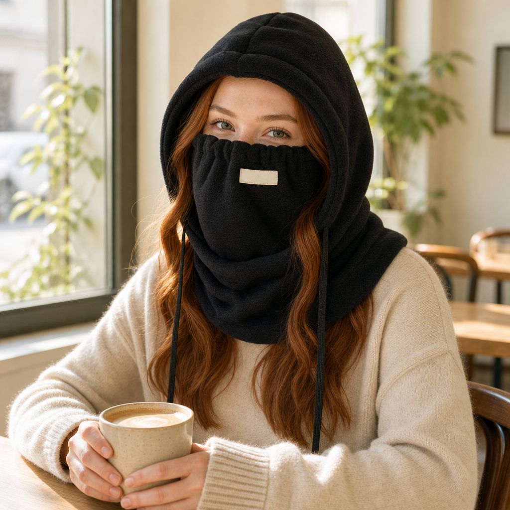 3-in-1 Fleece Winter Hood, Black, Adult One Size