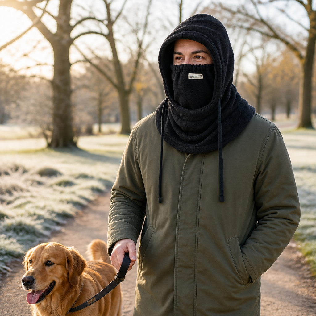 3-in-1 Fleece Winter Hood, Black, Adult One Size