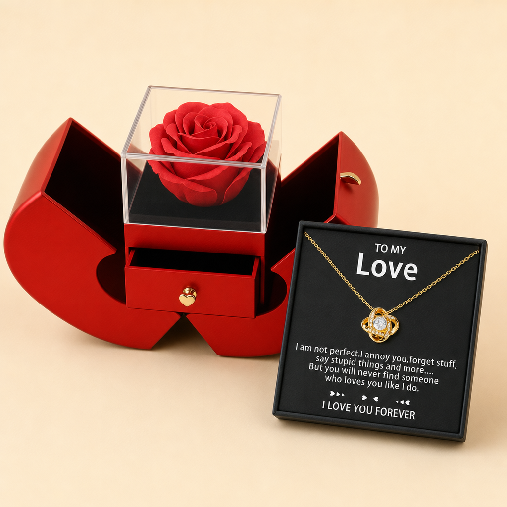 Rose Apple Gift Box with Love-Knot Necklace